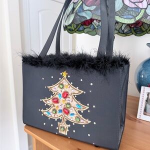 Just B Black Tote with Festive Tree Design